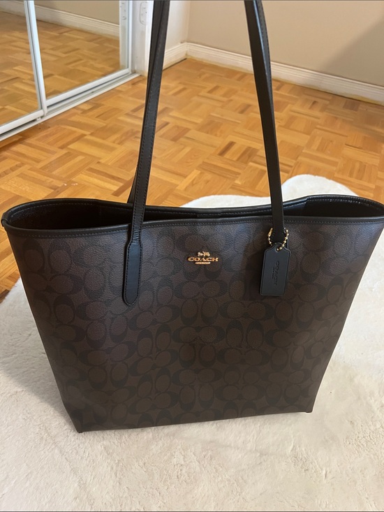 Coach Handbags - Coach large Dark Brown Signature Tote with Gold Hardware
